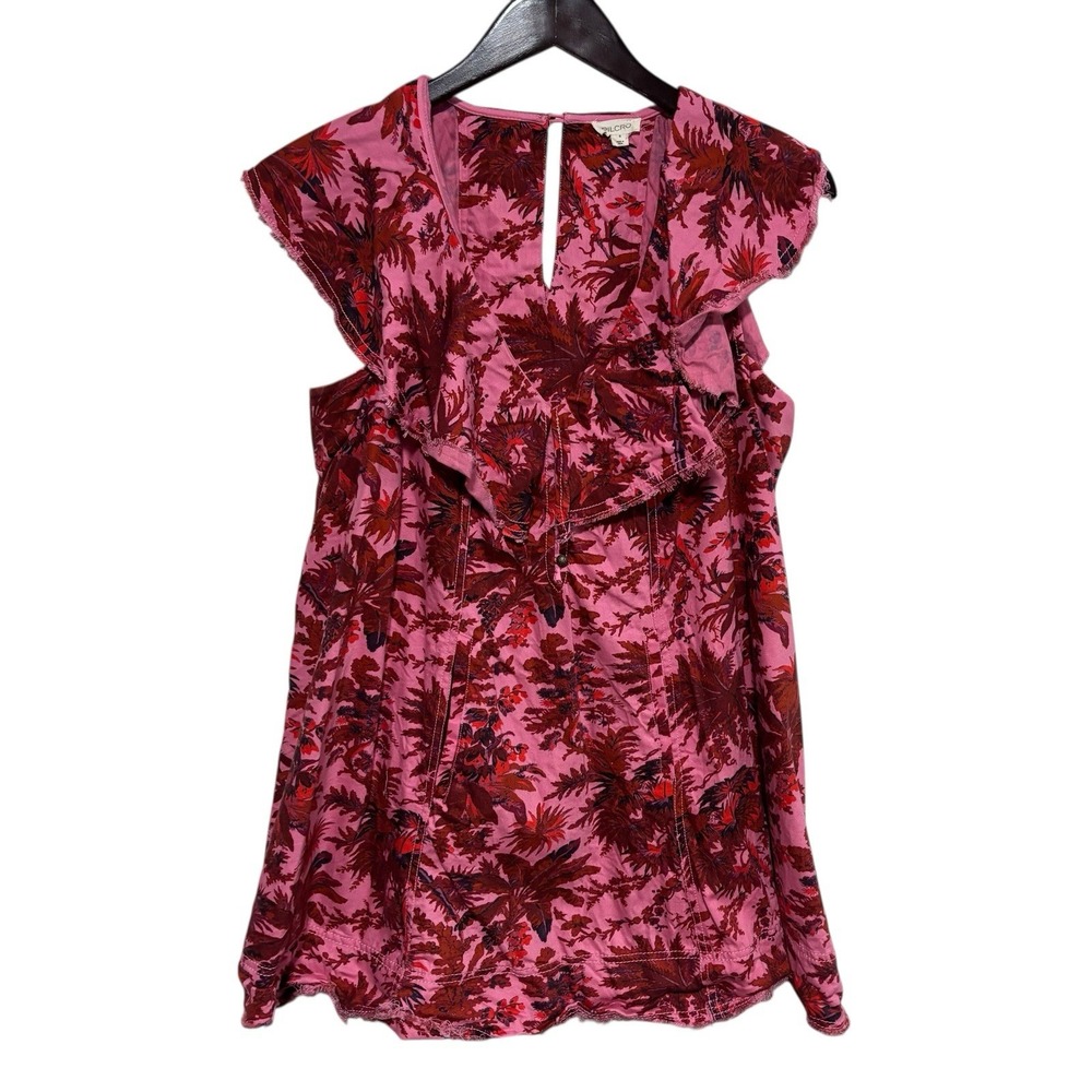 ANTHROPOLOGIE PILCRO Ruffle V-Neck Shift Dress Red Pink Size Small 19.5 x 32